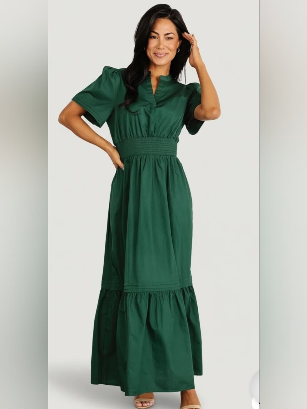 Baltic Born Vera Maxi Dress Emerald Green Size Large Cotton Minimalist Fall